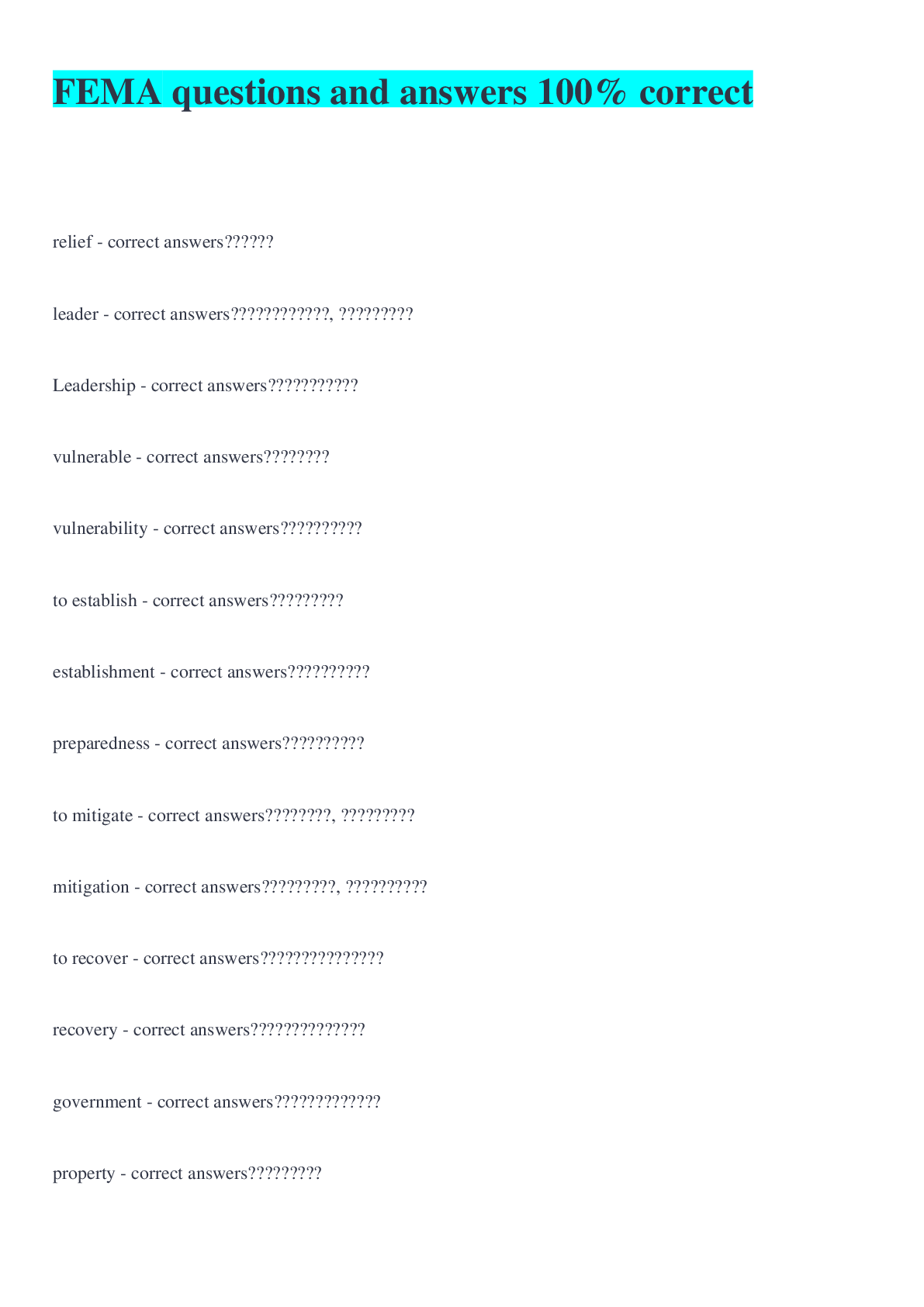 Preview image for FEMA questions and answers 100% correct